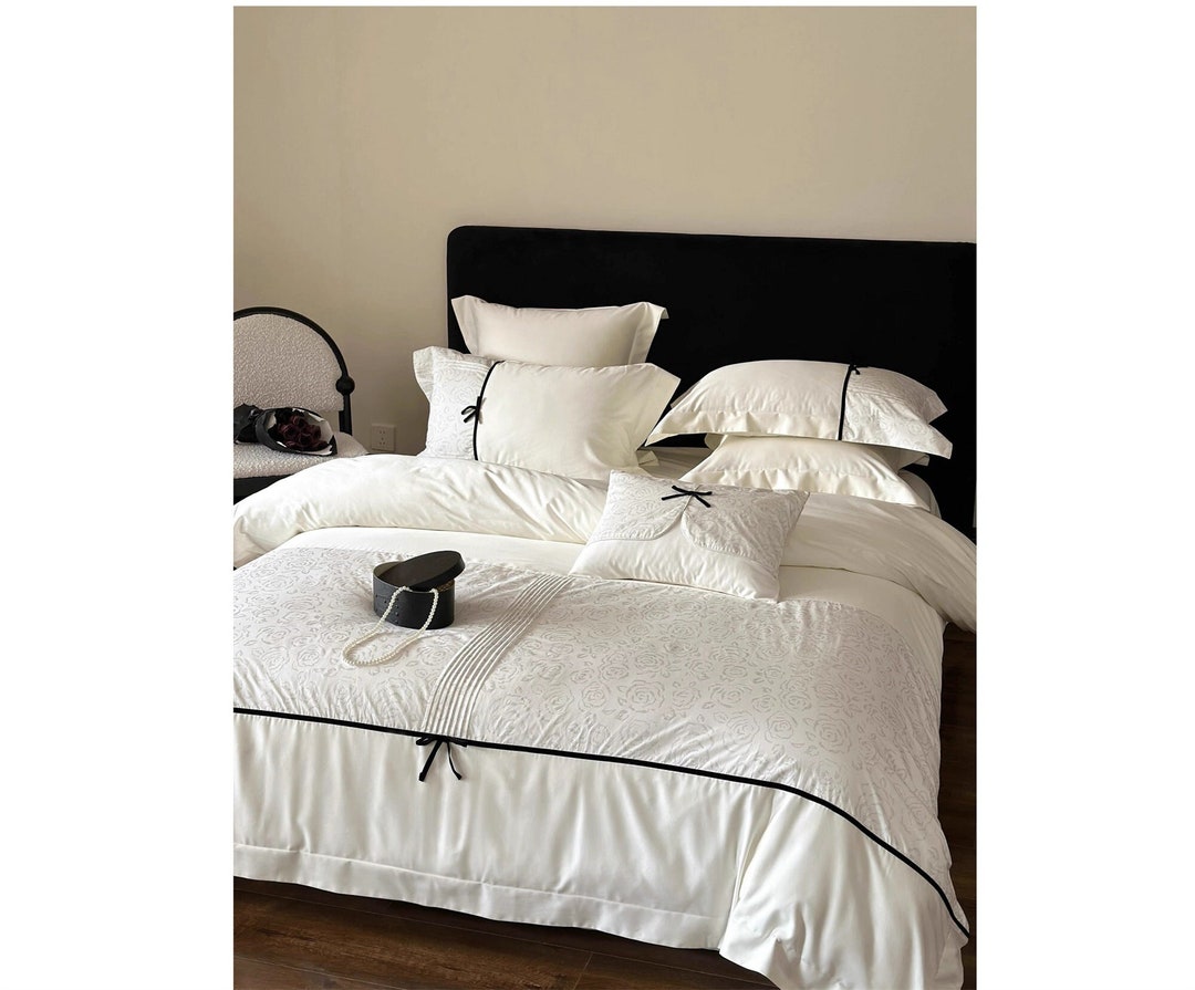 Minimalist Jacquard Bedding Offwhite/pink/grey, Floral Duvet Cover Set