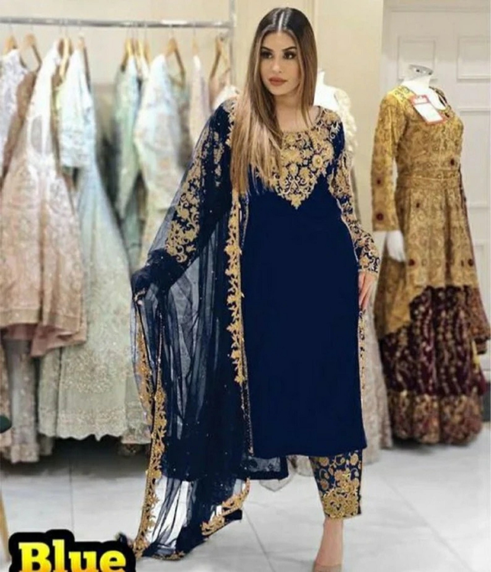 Pakistani Velvet Dress with Hand-Embellishments Online 2021 – Nameera by  Farooq