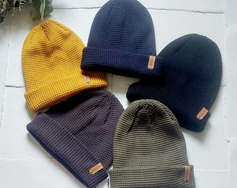 Organic Cotton Waffle Beanie – Lightweight, Eco-Friendly Unisex Winter Hat for Men & Women