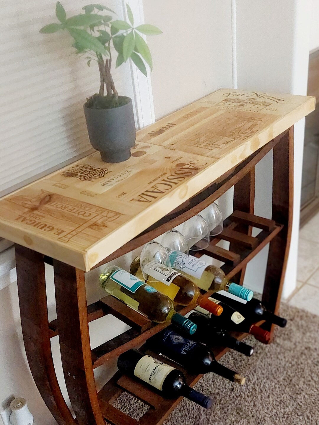 Chic Farmhouse Wine Rack W/ Tabletop Handcrafted From Reclaimed CA Wine