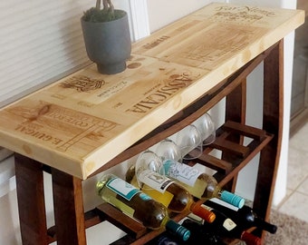 Chic Farmhouse Wine Rack w/ Tabletop | Handcrafted from Reclaimed CA Wine Barrel Staves/Whiskey | Eco-Friendly Storage - European Style