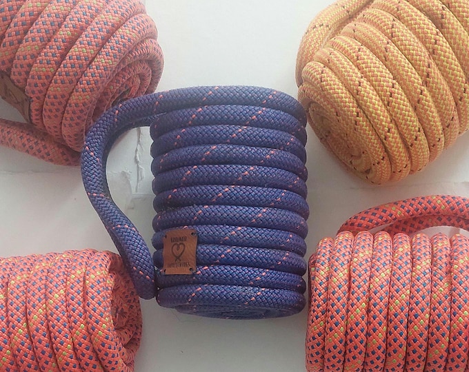 Featured listing image: Upcycled Handmade Climbing Rope Can Jar Cozies – Eco-Friendly Can Holders, Handmade for Rock Climbers, Outdoor Enthusiasts by EmpressThings