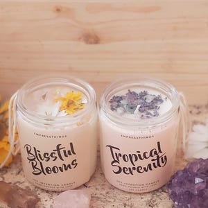 Handmade Soy Intention Candle: Crystal Infused Aromatherapy for Joy & Luck