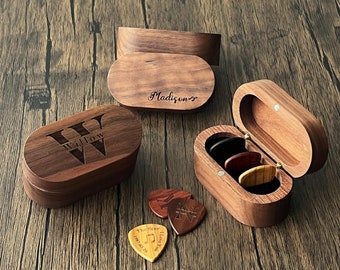Personalized Wooden Guitar Picks Valentines Boyfriend Gift, Custom Guitar Pick Kit,Holder Box for Picks, Him Anniversary Birthday Gift Idea
