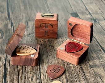 Personalized Wooden Guitar Picks Gifts for Husband, Custom Guitar Pick Holder, Musicians Plectrum Box, Gift For Guitar Player