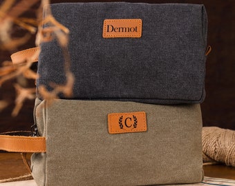 Borsa da toilette da uomo personalizzata, Borsa da toilette da uomo personalizzata, Kit Dopp inciso in pelle, Borsa da toilette da viaggio in tela, Regali di Natale per lui, Regalo da uomo