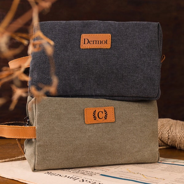 Personalized Mens Toiletry Bag,Custom Men's Wash Bag,Leather Engraved Dopp Kit,Canvas Travel Toiletry Bag,Christmas gifts for Him,Mens Gift