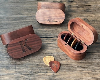 Personalized Wooden Guitar Picks Christmas Gift, Engraved Guitar Plectrum Box, Custom Pick Holder, Valentines Gift for Him
