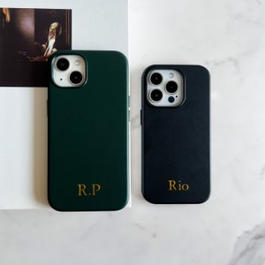 iPhone 16 Personalisierte iPhone Lederhülle, MagSafe Leder iPhone 16 15 14 13 12 11 Pro Max Plus Mini Hülle