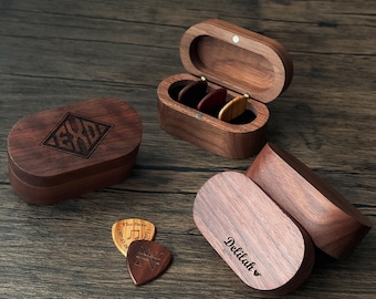 Personalized Wooden Guitar Picks Gifts for Him, Custom Guitar Pick Kit, Holder Box for Picks, Musicians Player, Christmas Gift