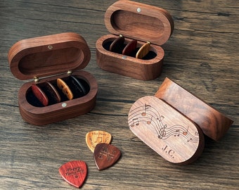 Custom Valentines Gift For Boyfriend/Husband/Him, Engraved Custom Guitar Pick Holder, Wooden Guitar Pick Case, Personalized Guitar Pick Box