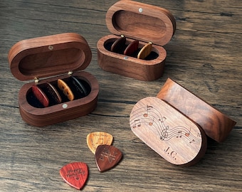 Engraved Custom Guitar Pick Holder Christmas Gift, Wooden Guitar Pick Case, Personalized Guitar Pick Box