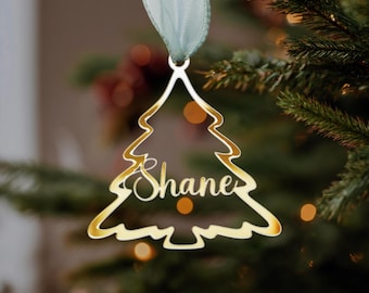 Personalized Gold Christmas Tree Ornament Stocking Tags with Name Personalized Christmas Tree Stocking Gifts Tag