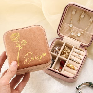 Portagioie personalizzato con fiori di nascita, regali per damigelle d'onore, regalo per damigelle d'onore, regalo per la festa nuziale, regalo di Natale