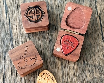 Personalisierte hölzerne Plektrum-Plektren Freund-Valentinsgrußgeschenk, einzigartiges Geschenk für ihn, kundenspezifischer Gitarren-Plektrum-Halter, Musiker-Plektrum-Box