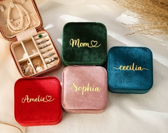 Personalized travel jewelry box, small square earring organizer, bridesmaid gifts box for sister, friend