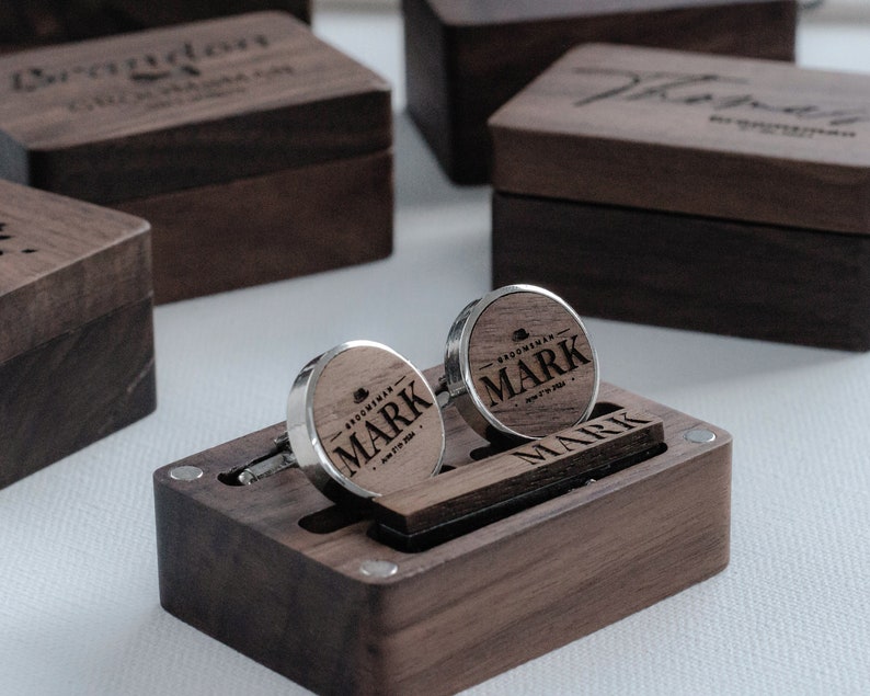 Personalized Cuff Links Groomsmen CuffLinks and Tie Die Wedding Gifts Custom Cufflinks for Him Round Cufflinks image 5