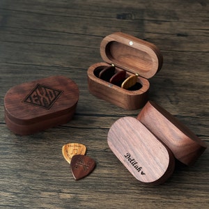 Personalized Wooden Guitar Picks Gifts for Him, Custom Guitar Pick Kit, Holder Box for Picks, Musicians Player, Christmas Gift