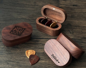 Personalized Wooden Guitar Picks Gifts for Him, Custom Guitar Pick Kit, Holder Box for Picks, Musicians Player, Birthday Gift Idea For Him