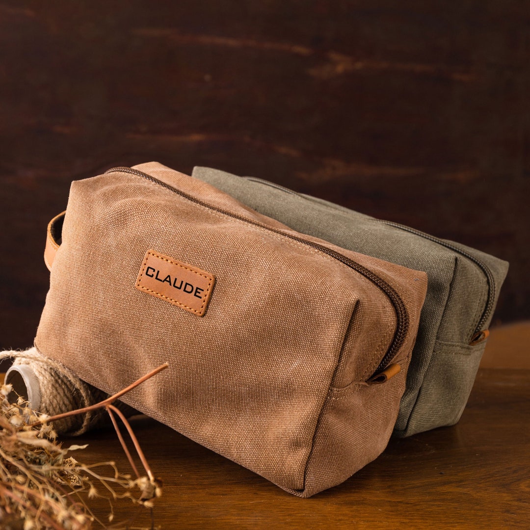 Personalized Engraving Mens Leather Wash Bag With Strap, Mens Canvas ...