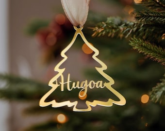 Christmas Tree Gold Ornament with Name, Stocking Tags with Name, Personalized Christmas Tree Stocking Gifts Tag
