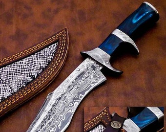 Custom Handmade Damascus Knife with Sheath, Engraved, Tactical, Bushcraft Knife Camping Gift for Husband, Survival Gear, Hunting Knife Bowie