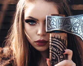 Hand Forged Viking Axe: Rose Wood Camping Tomahawk with Leather Sheath