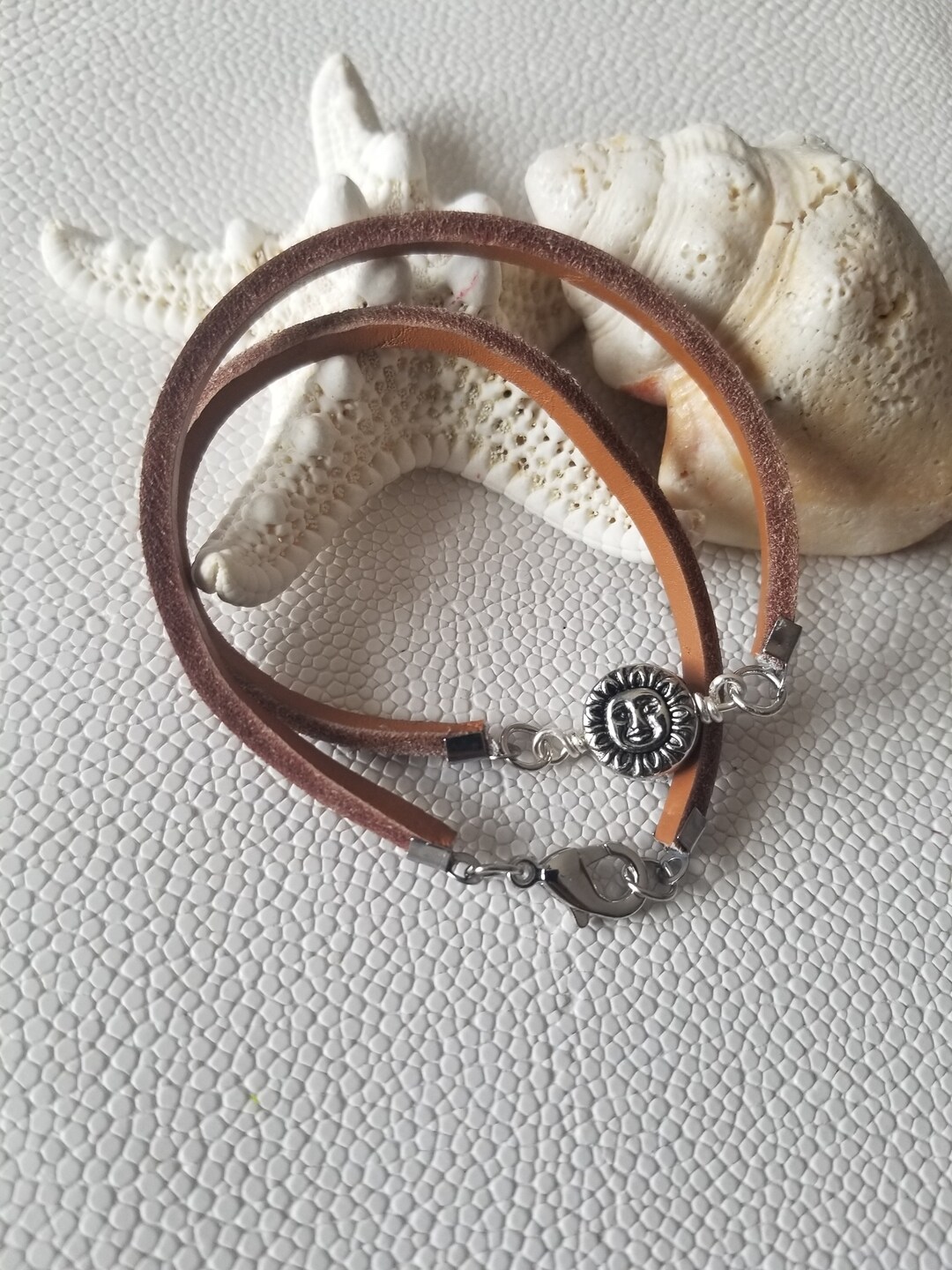 Leather Cord Wrap Bracelet With Sun, Leather Cord Bracelet, Sun