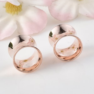 14k Rose Gold Plated 925 Sterling Silver Ear Plugs, Double Flare , Size -2mm To All Custom