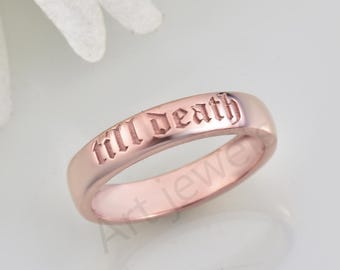 Anello "Till Death" in argento sterling, fede nuziale unisex placcata in oro