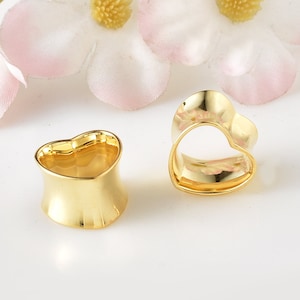 Heart Shape Shiny 925 Sterling Silver 14K Gold Plated Plug Tunnel Earrings ,Simple Tube Earring ,As a Pair