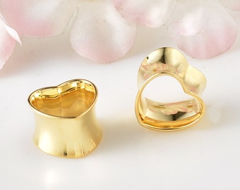 Heart Sterling Silver 14K Gold Plated Ear Plugs: Simple Tunnel Earrings