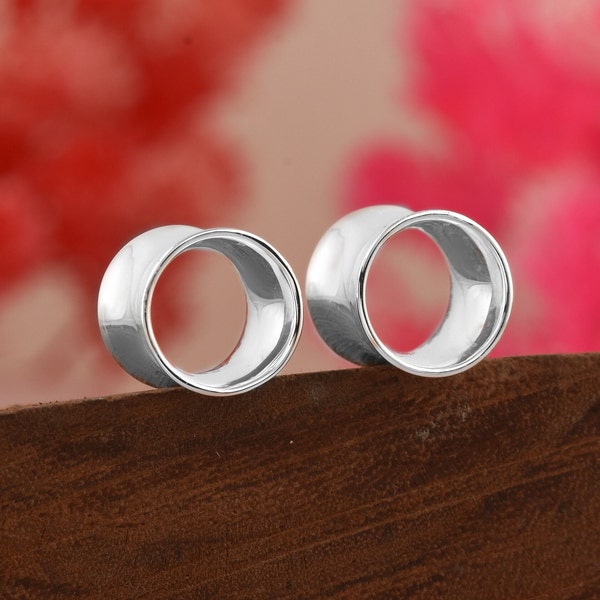 Pair Of 925 Shiny Sterling Silver Tunnels Plugs Double Flaer Higher Quality Finished Handmade Item Size 12g 2mm To All Custom