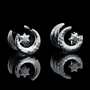 925 Sterling Silver Moon and Star Saddle Plug Half Tunnel moon Plugs  Double Flare Higher Quality Finished Size 4mm to 30mm Available