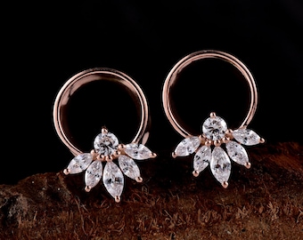 Cubic Zirconia Sterling Silver Ear Plugs: 925 Silver Tunnels (6mm, 20G)