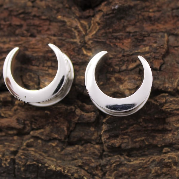Sterling Silber Mond Saddle Plugs: Double Flare Tunnel (4 mm auf 30 mm)