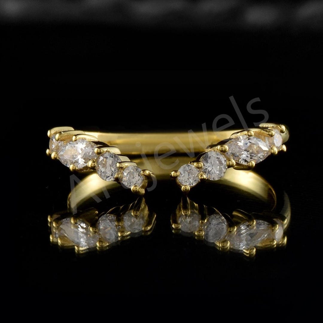 Open Sterling Silver Wedding Band, 14k Gold Plated Cubic Zirconia Ring ...