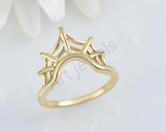Gold Spider Web Ring, 925 Sterling Silver Gothic Jewelry