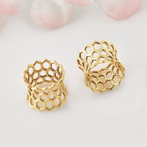 Honeycomb Gold Plated Sterling Silver Ear Plugs: Double Flare Gauges