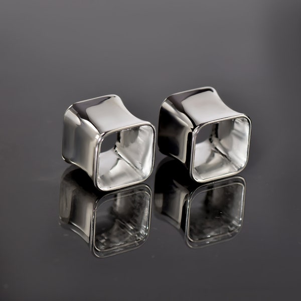 Pair Of Beautiful Sterling Silver Super Shiny Square Plugs, Double Flare Higher Quality Finished Tunnels Plugs Size -2mm to all Custom