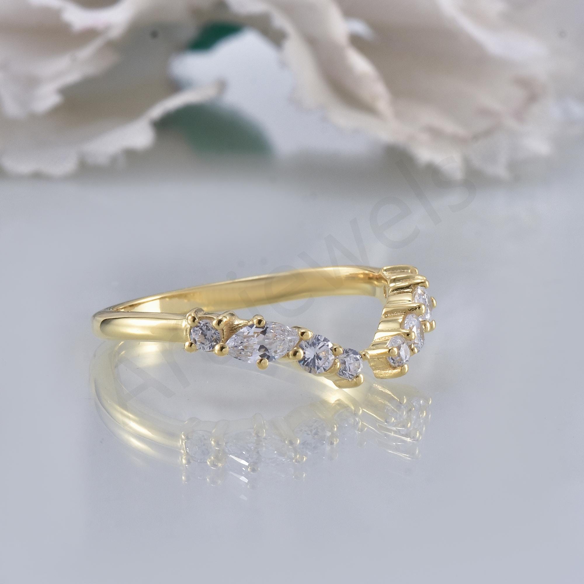 Open Sterling Silver Wedding Band, 14k Gold Plated Cubic Zirconia Ring ...
