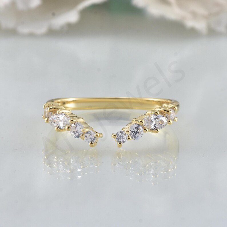 Open Sterling Silver Wedding Band, 14k Gold Plated Cubic Zirconia Ring ...