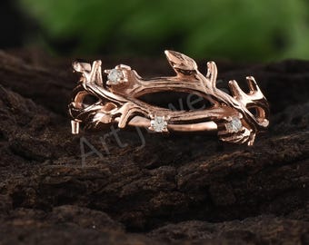 Twig Ring, Gold Plated Sterling Silver, Cubic Zirconia Anniversary Gift