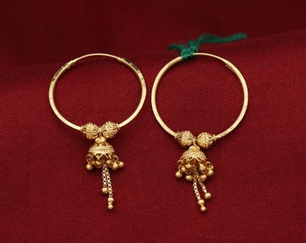 22k Yellow Gold Hoop Bali Earrings Handmade big Yellow gold earrings for women, Valentine Day gift, indian gold earrings