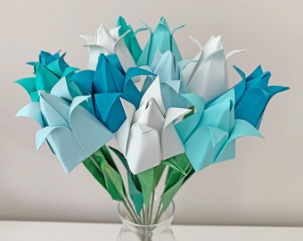 Free Shipping* 12 Origami Paper Tulips, Bouquet, Paper Flower Arrangement, Anniversary, Party/Home Decoration, Hospital Visit Gift