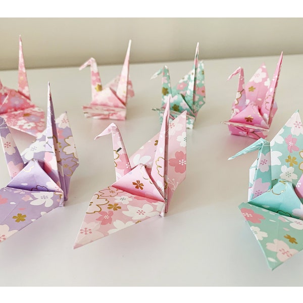 Free Shipping*  7 Large Origami Cranes in Japanese Cherry Blossom (Sakura) Pattern Origami Paper for Weddings, Happiness, Good Luck & Health