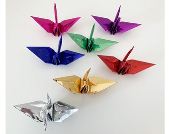 Free Shipping* 7 Large Origami Cranes in Shiny Foil Origami Paper, for Weddings, Parties, Home Decor, Happiness, Good Luck and Health