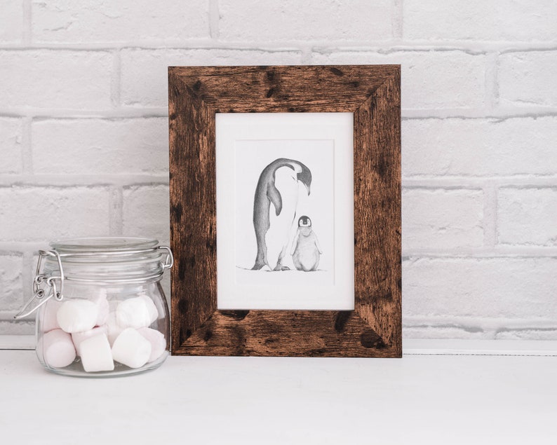 Printable wall art Instant Download Pencil Drawing Penguin Lover Gift Nursery Print Family Love Mothers Love image 3