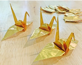 Free Shipping* 10 large origami cranes in Gold papers for Weddings, Parties, Home Decor, Happiness, Good Luck and Health