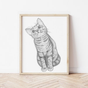 Printable wall art Instant Download Pencil Drawing Cat Printable Cat Lover Gift Cat Nursery Print Cat's everyday life Smile imagem 1